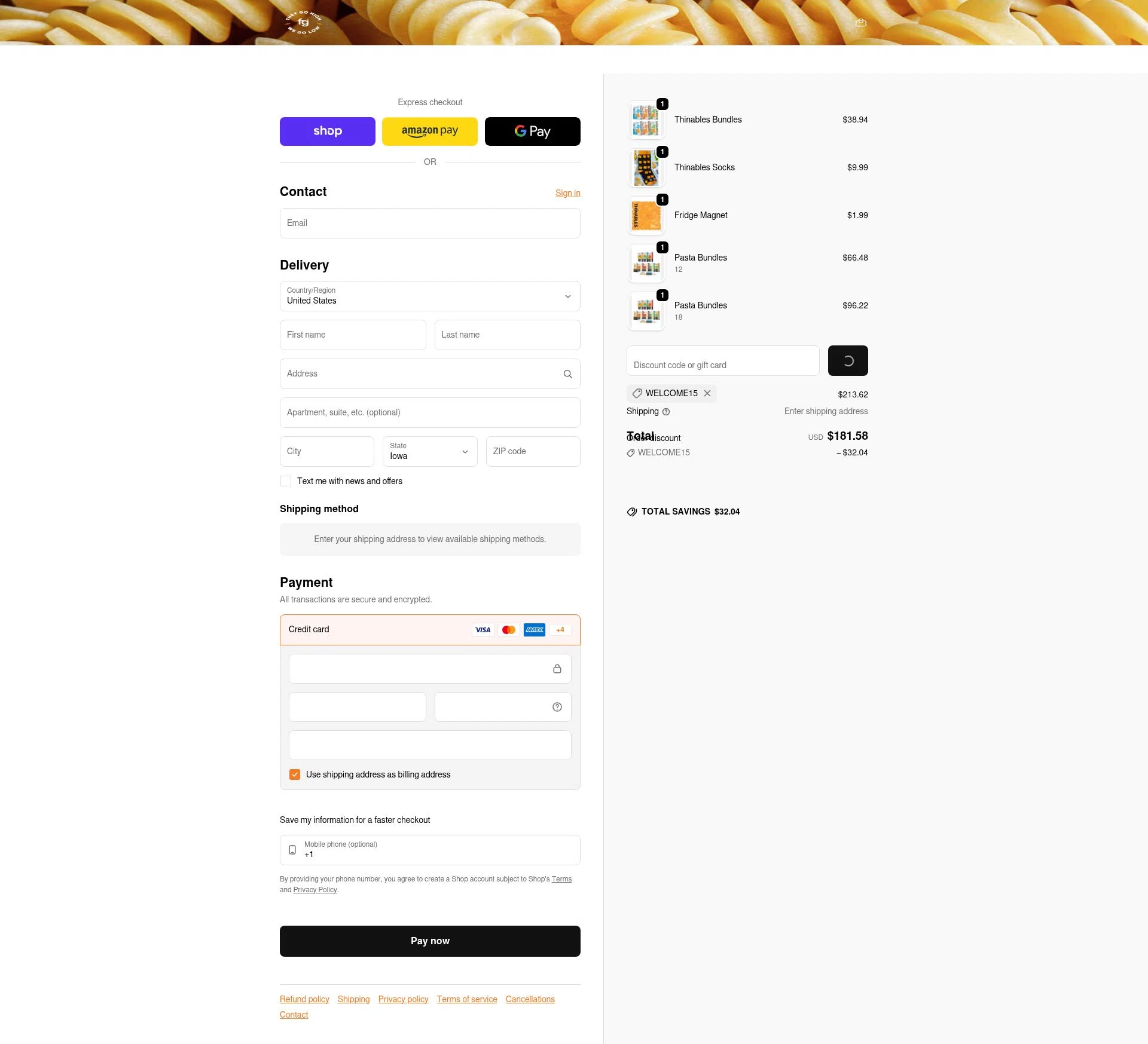 Fiber Gourmet checkout page showing Fiber Gourmet promo code box | Screenshot taken by SimplyCodes community member on Feb 5, 2026