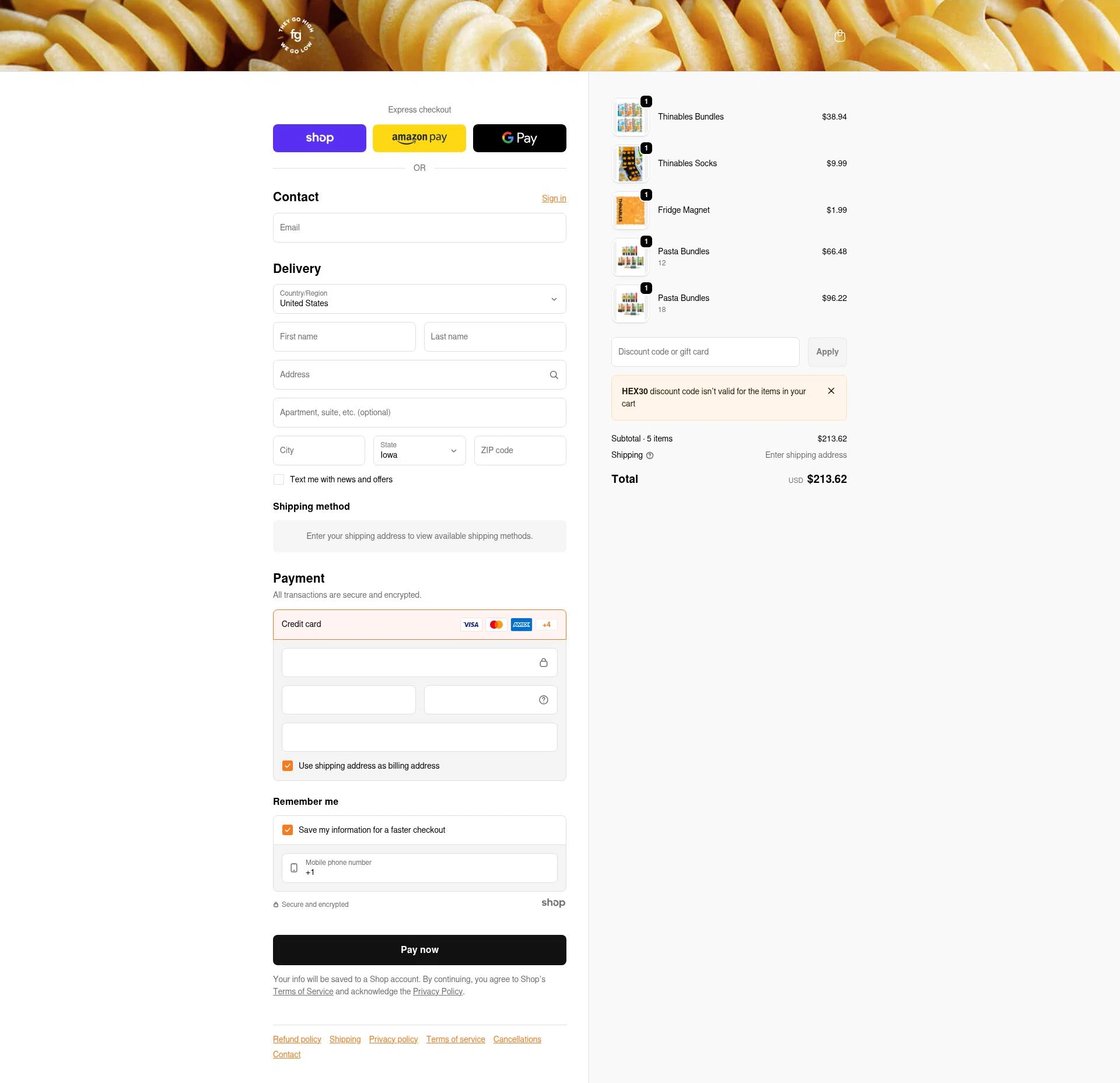 Fiber Gourmet checkout page showing Fiber Gourmet promo code box | Screenshot taken by SimplyCodes community member on Jan 27, 2026