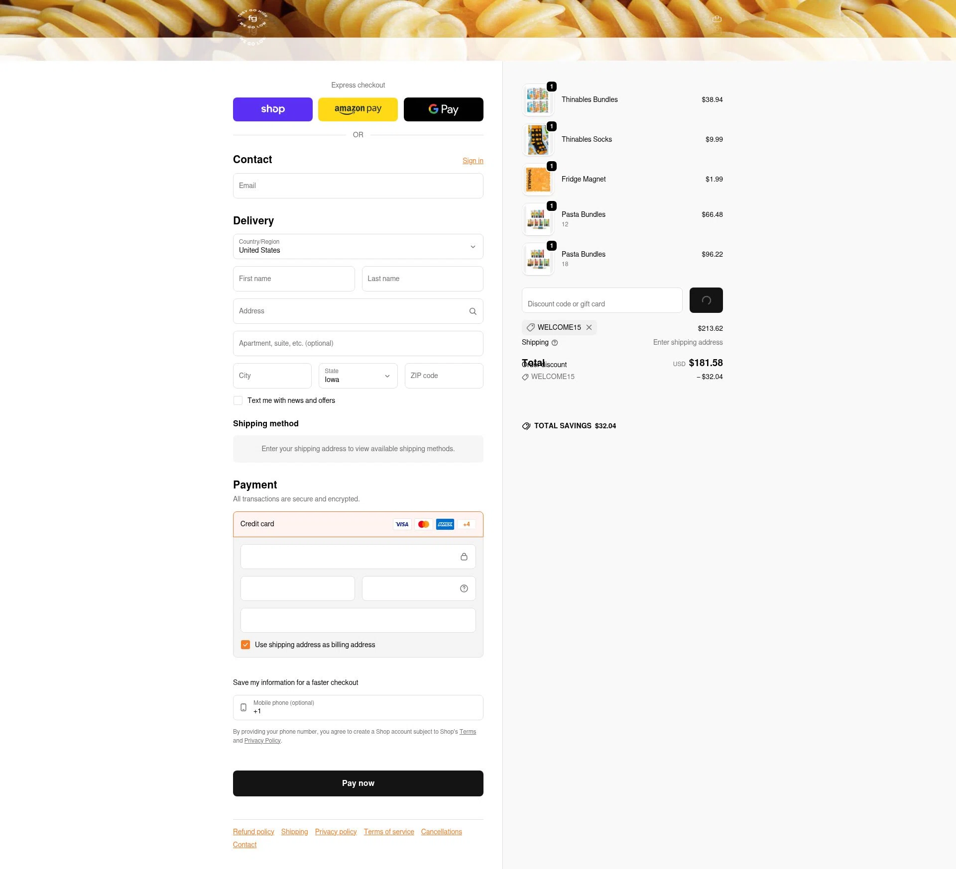 Fiber Gourmet checkout page showing Fiber Gourmet promo code box | Screenshot taken by SimplyCodes community member on Feb 1, 2026