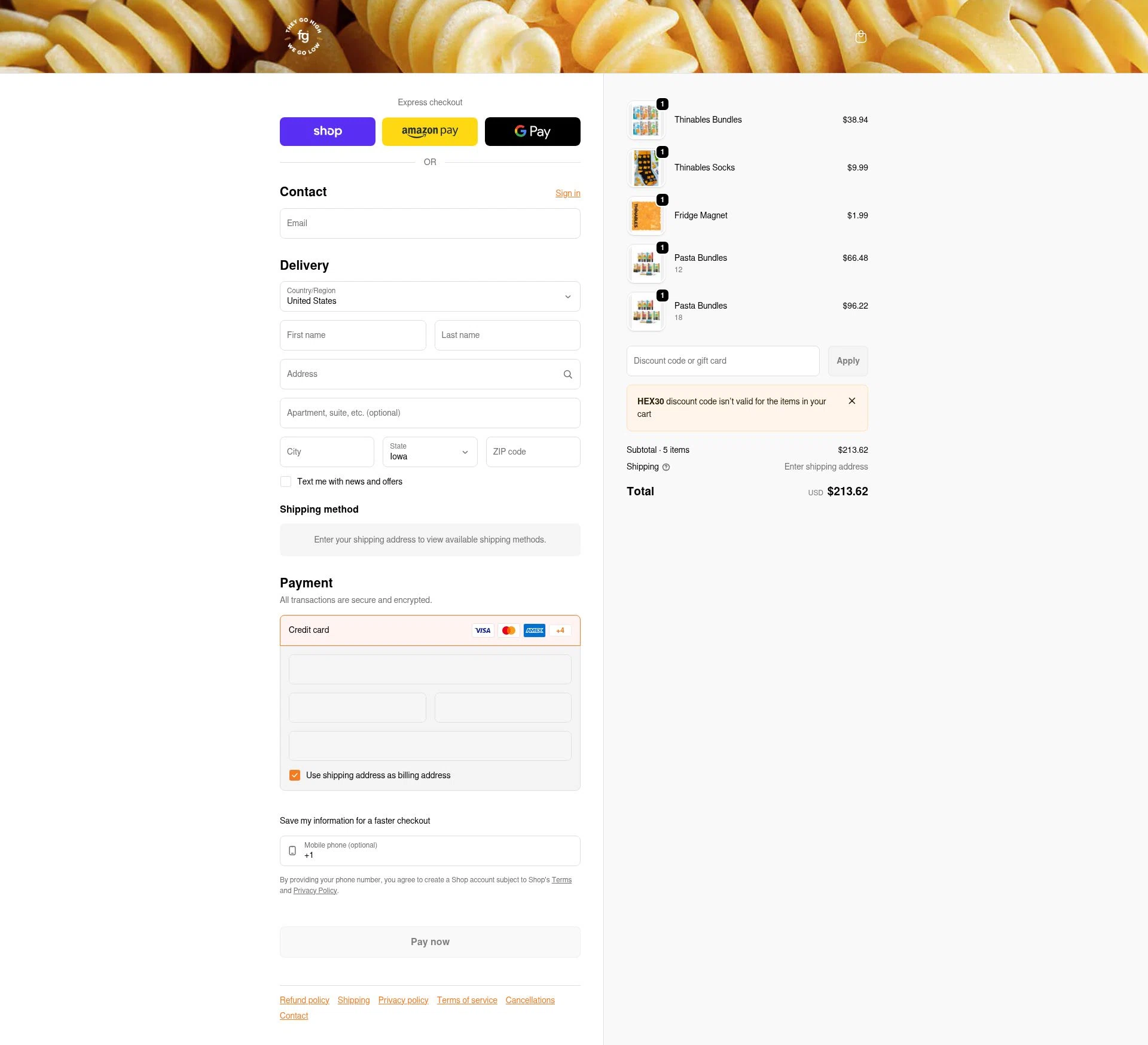 Fiber Gourmet checkout page showing Fiber Gourmet promo code box | Screenshot taken by SimplyCodes community member on Feb 1, 2026