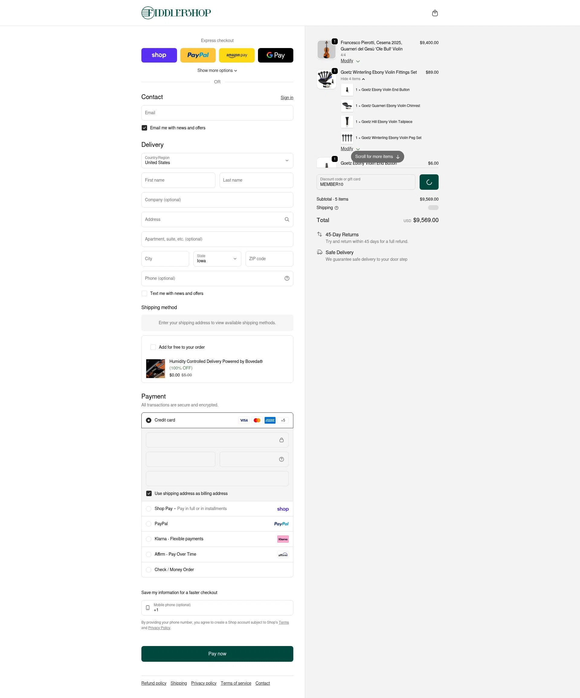 Fiddlershop checkout page showing Fiddlershop discount code box | Screenshot taken by SimplyCodes community member on Feb 6, 2026