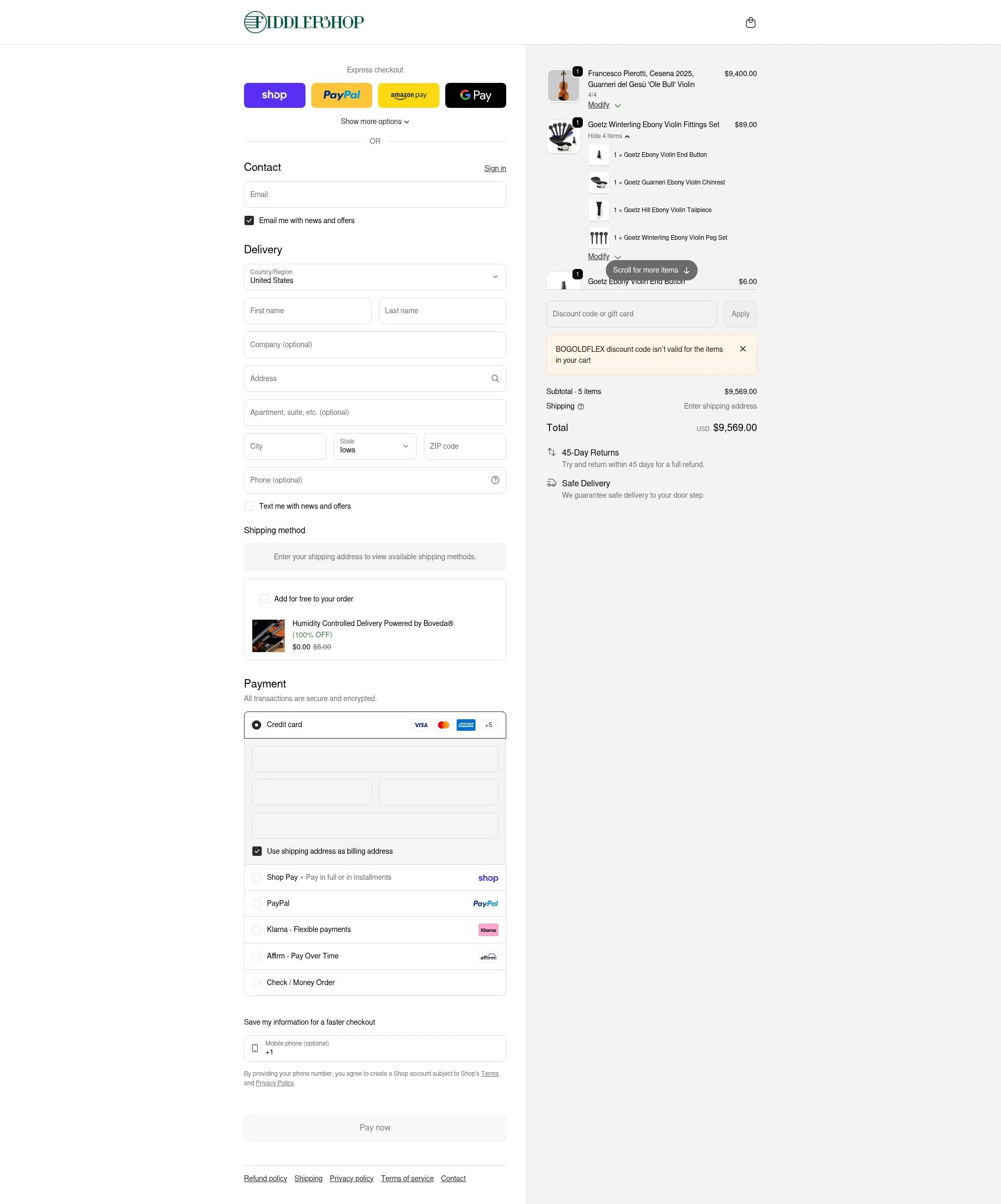 Fiddlershop checkout page showing Fiddlershop discount code box | Screenshot taken by SimplyCodes community member on Feb 2, 2026