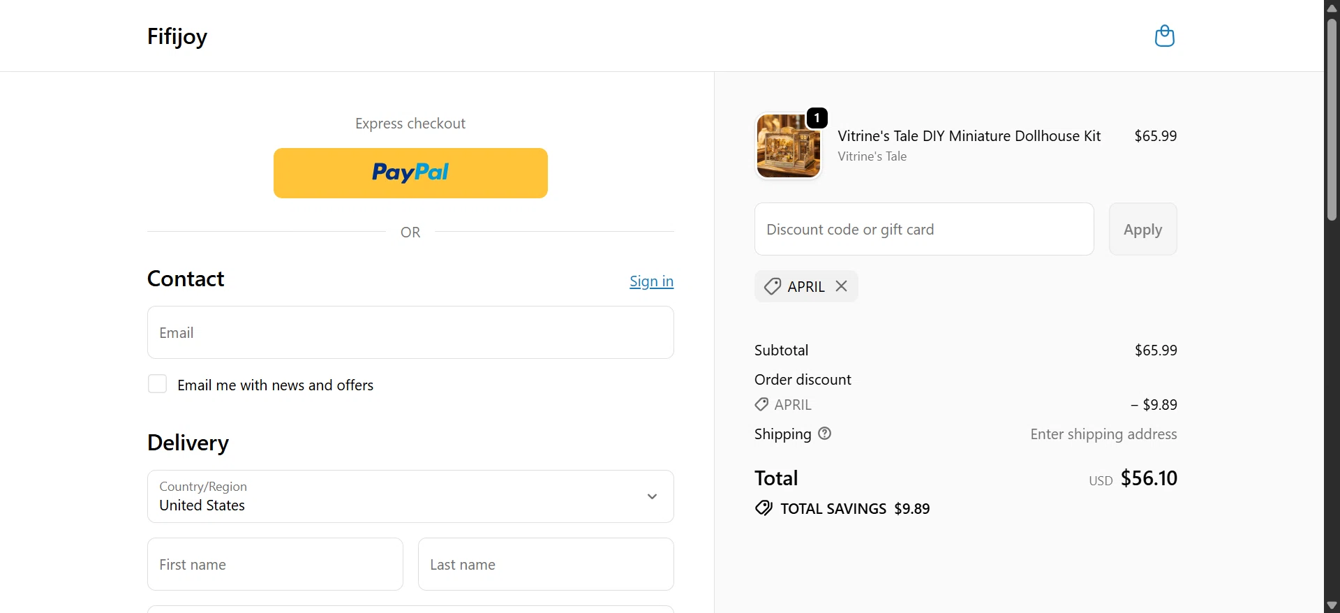 Fifijoy promo code screenshot showing code APRIL applied at Fifijoy checkout page. Uploaded by SimplyCodes community member FrugalMaven363 on Jun 7, 2026