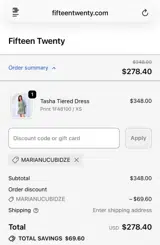 Fifteen Twenty coupon verification screenshot