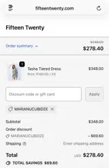 Fifteen Twenty coupon verification screenshot