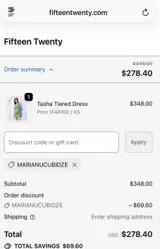 Fifteen Twenty coupon verification screenshot