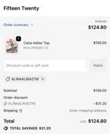 Fifteen Twenty coupon verification screenshot