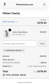 Fifteen Twenty coupon verification screenshot