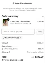 Fifteen Twenty coupon verification screenshot