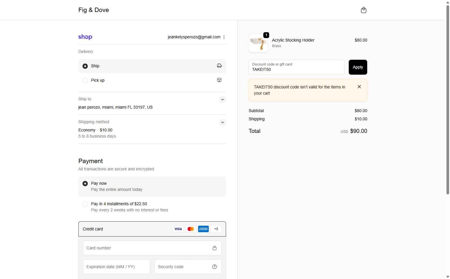 Fig & Dove checkout page showing Fig & Dove promo code box | Screenshot taken by SimplyCodes community member on Dec 1, 2025