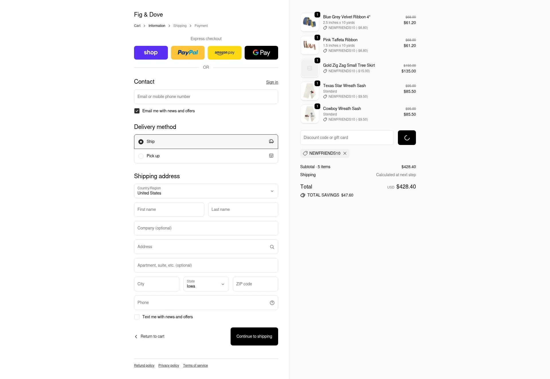 Fig & Dove checkout page showing Fig & Dove promo code box | Screenshot taken by SimplyCodes community member on Jan 8, 2026