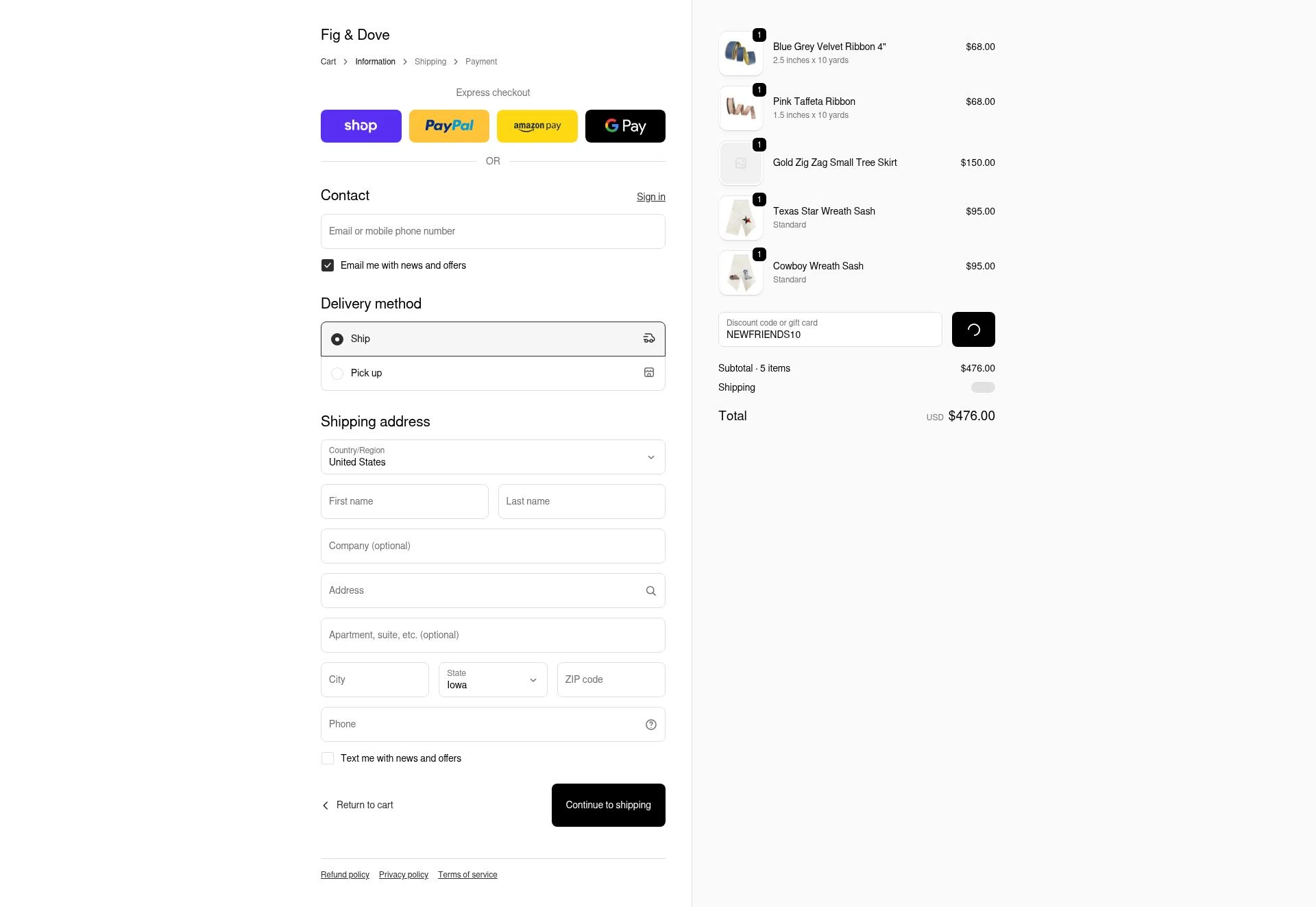 Fig & Dove checkout page showing Fig & Dove promo code box | Screenshot taken by SimplyCodes community member on Jan 3, 2026