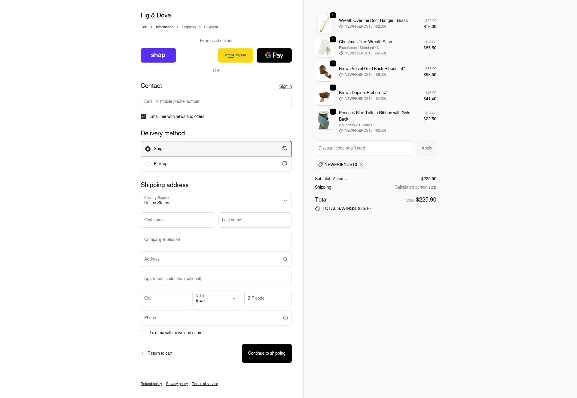 Fig & Dove checkout page showing Fig & Dove promo code box | Screenshot taken by SimplyCodes community member on Nov 30, 2025