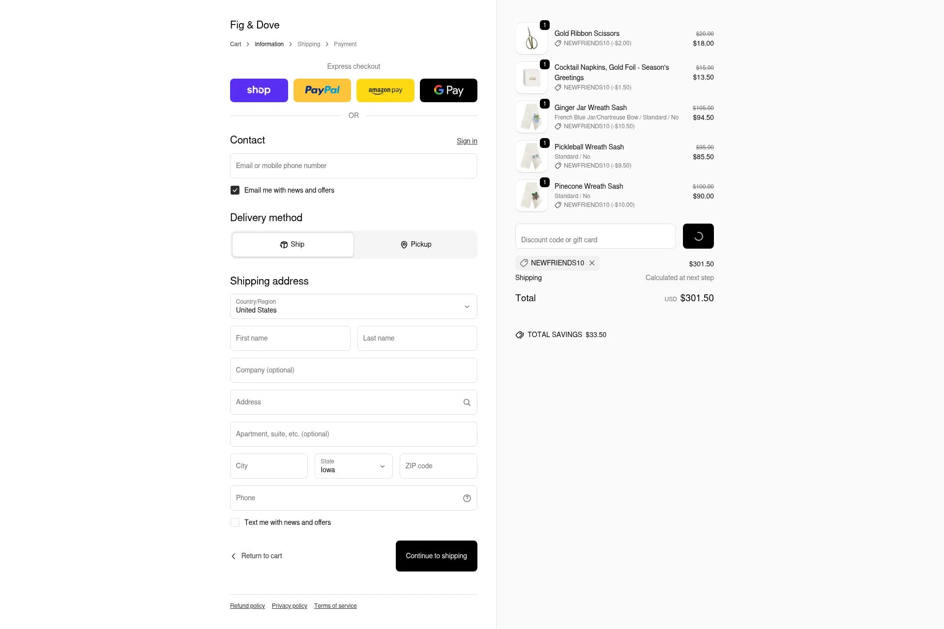 Fig & Dove checkout page showing Fig & Dove promo code box | Screenshot taken by SimplyCodes community member on Dec 18, 2025