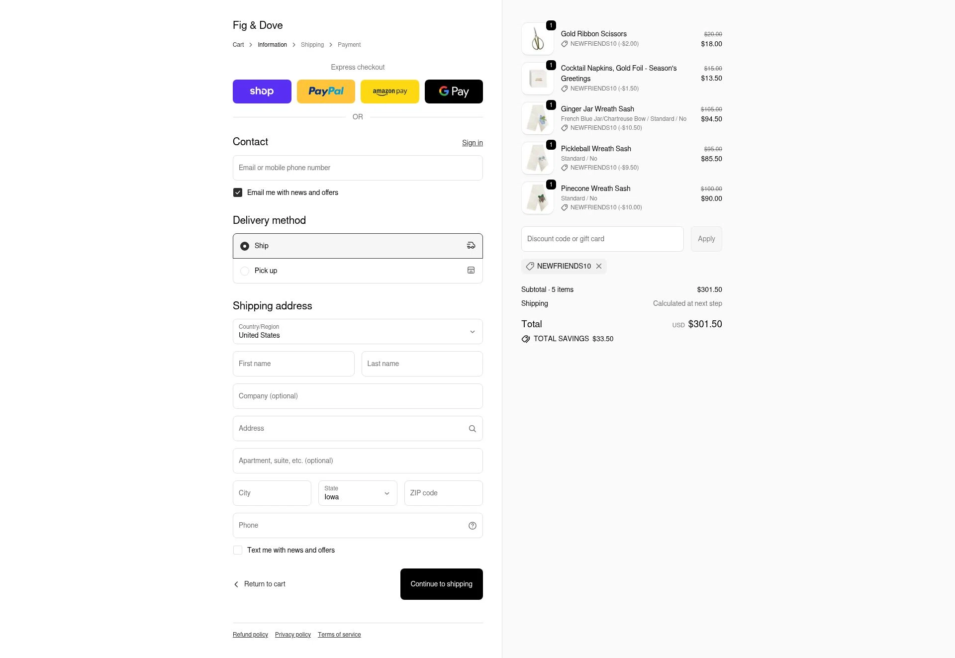 Fig & Dove checkout page showing Fig & Dove promo code box | Screenshot taken by SimplyCodes community member on Dec 11, 2025