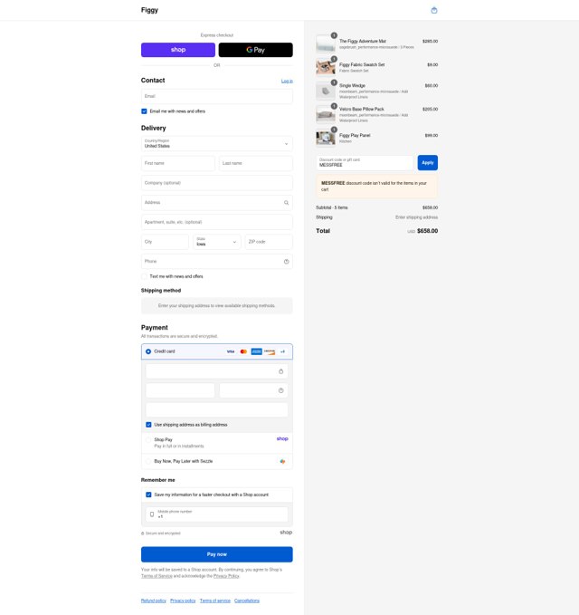 Figgy checkout page showing Figgy discount code box | Screenshot taken by SimplyCodes community member on Sep 2, 2025