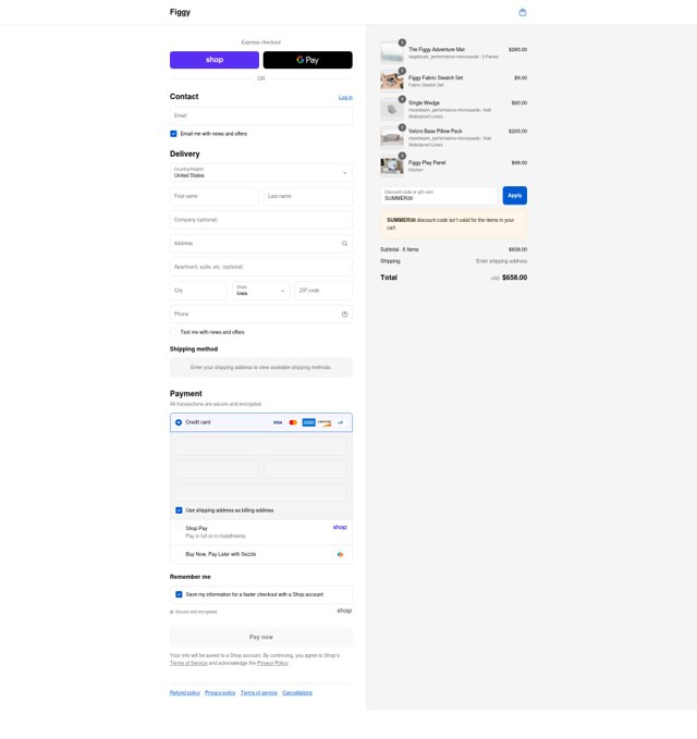 Figgy checkout page showing Figgy discount code box | Screenshot taken by SimplyCodes community member on Aug 29, 2025