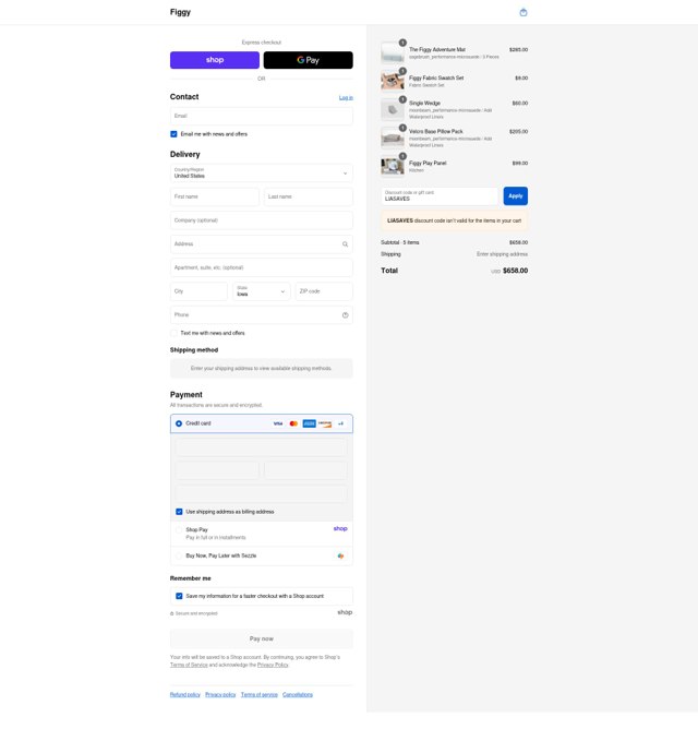 Figgy checkout page showing Figgy discount code box | Screenshot taken by SimplyCodes community member on Sep 2, 2025