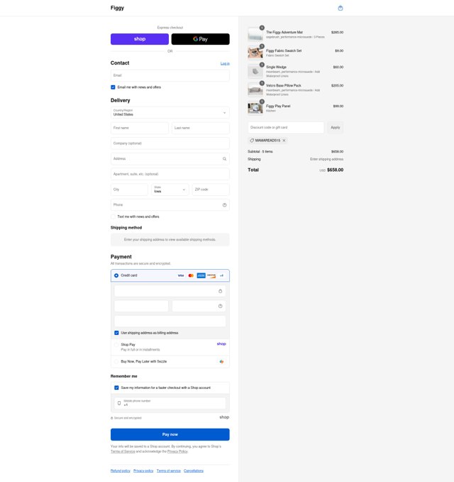 Figgy checkout page showing Figgy discount code box | Screenshot taken by SimplyCodes community member on Sep 2, 2025