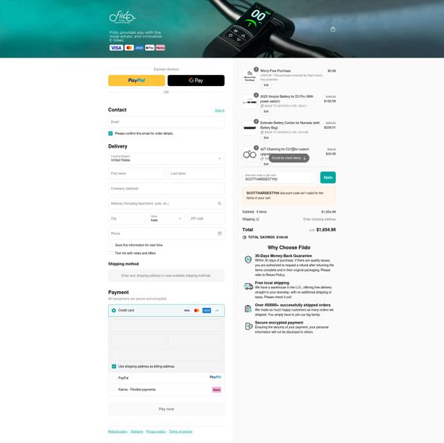 Fiido checkout page showing Fiido discount code box | Screenshot taken by SimplyCodes community member on Sep 14, 2025