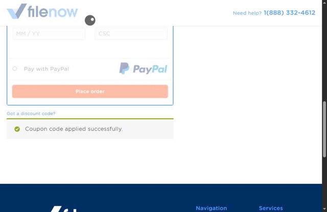 Filenow checkout page showing Filenow promo code box | Screenshot taken by SimplyCodes community member on May 24, 2025