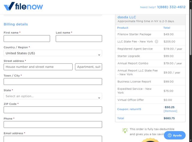 Filenow checkout page showing Filenow promo code box | Screenshot taken by SimplyCodes community member on May 24, 2025