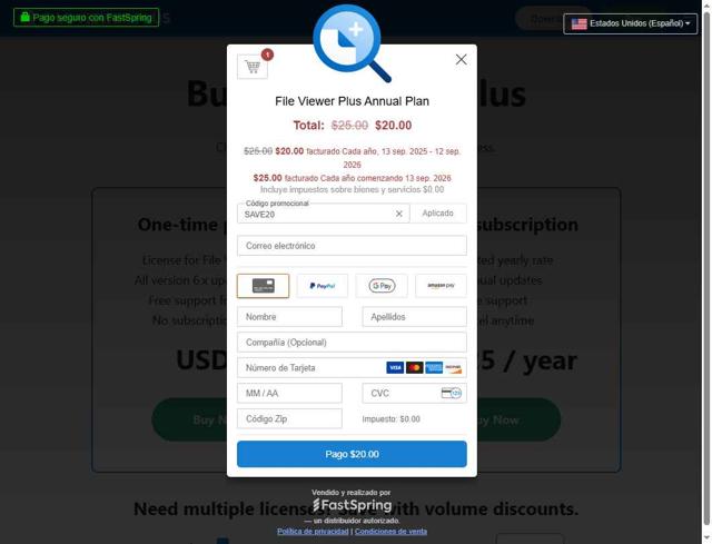 File Viewer Plus checkout page showing File Viewer Plus coupon code box | Screenshot taken by SimplyCodes community member on Sep 13, 2025