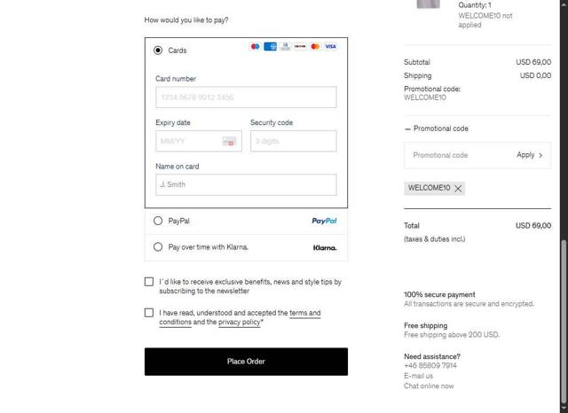 Filippa K checkout page showing Filippa K discount code box | Screenshot taken by SimplyCodes community member on Aug 1, 2025