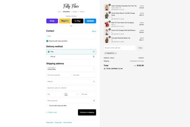 Filly Flair checkout page showing Filly Flair coupon code box | Screenshot taken by SimplyCodes community member on Sep 12, 2025