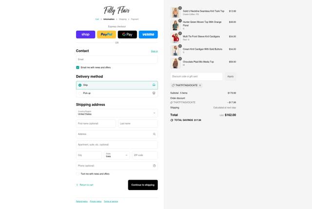 Filly Flair checkout page showing Filly Flair coupon code box | Screenshot taken by SimplyCodes community member on Sep 12, 2025