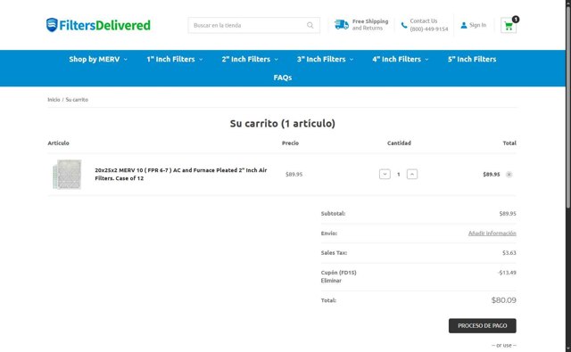 Filters Delivered checkout page showing Filters Delivered coupon code box | Screenshot taken by SimplyCodes community member on Jul 5, 2025