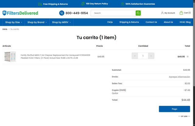 Filters Delivered checkout page showing Filters Delivered coupon code box | Screenshot taken by SimplyCodes community member on Sep 1, 2025