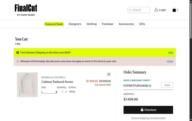 FinalCut checkout page showing FinalCut promo code box | Screenshot taken by SimplyCodes community member on Jun 5, 2025