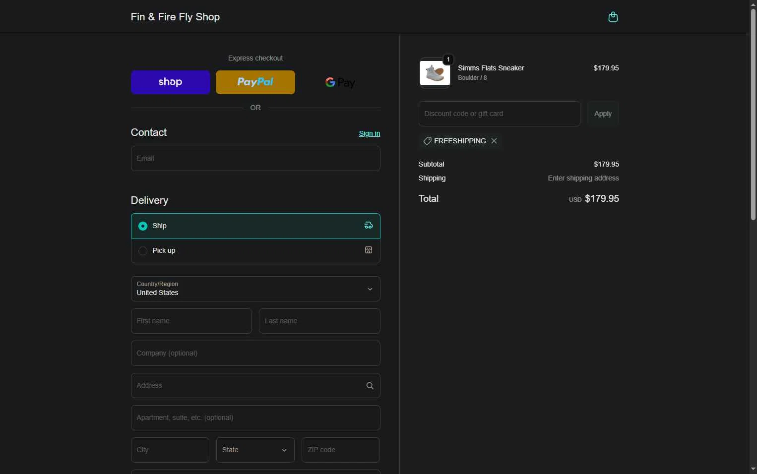 Fin & Fire checkout page showing Fin & Fire promo code box | Screenshot taken by SimplyCodes community member on Dec 14, 2025