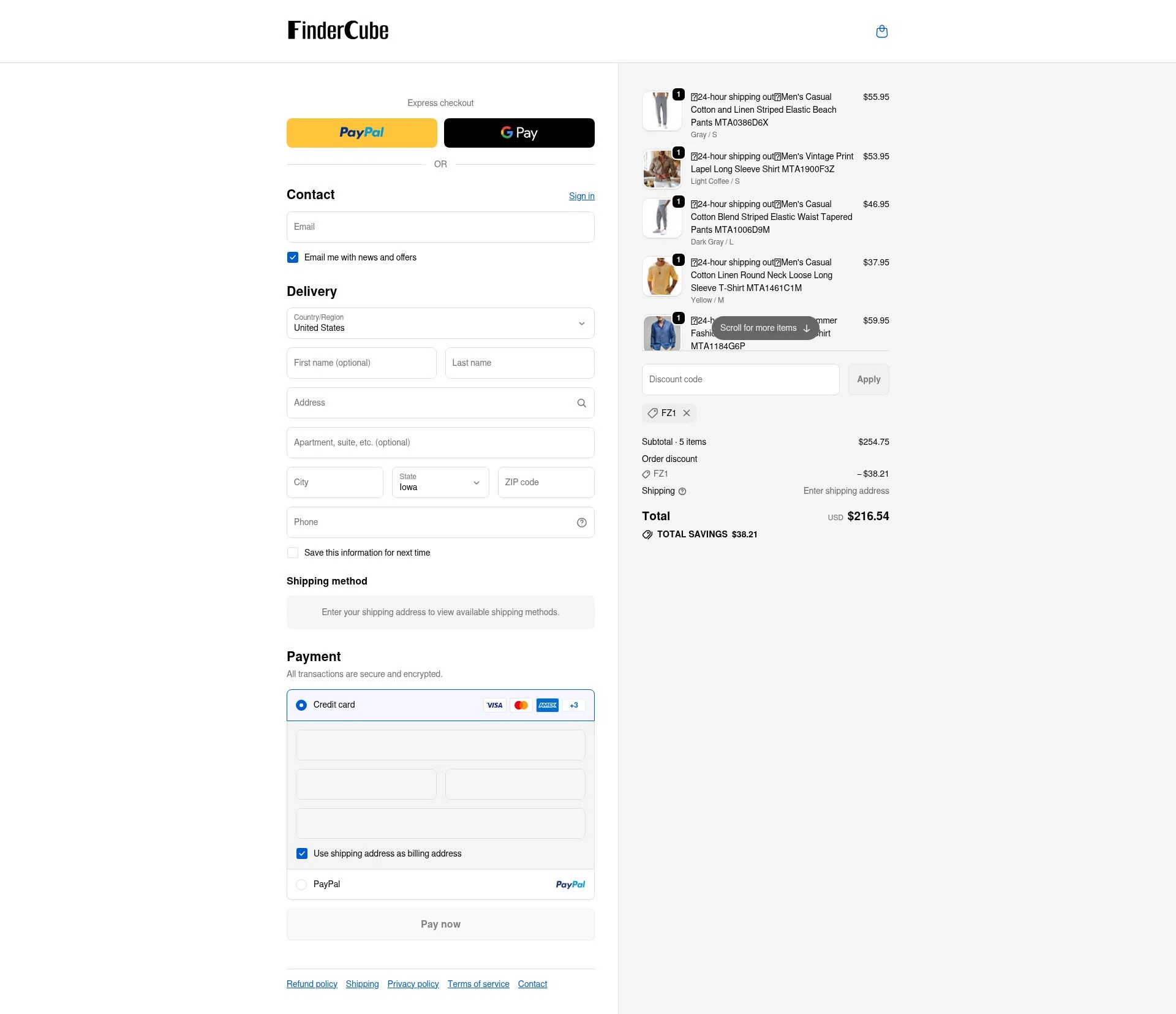 Findercube checkout page showing Findercube discount code box | Screenshot taken by SimplyCodes community member on Dec 29, 2025