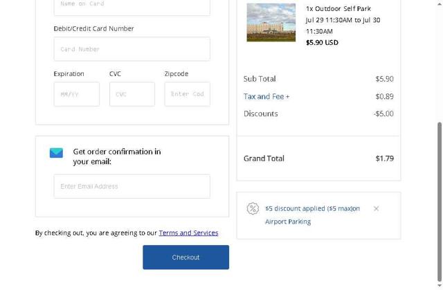 Find Parking checkout page showing Find Parking promo code box | Screenshot taken by SimplyCodes community member on Jul 28, 2025
