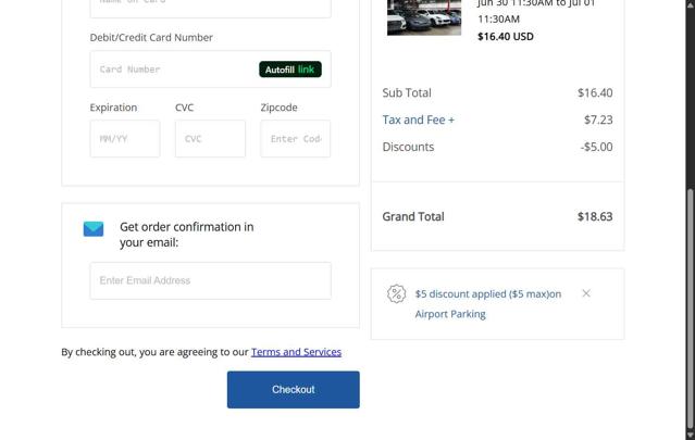 Find Parking checkout page showing Find Parking promo code box | Screenshot taken by SimplyCodes community member on Jun 29, 2025