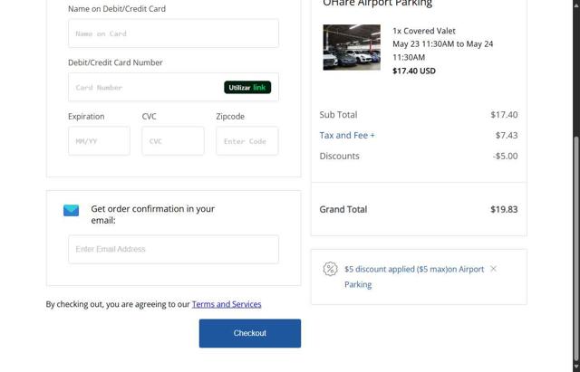 Find Parking checkout page showing Find Parking promo code box | Screenshot taken by SimplyCodes community member on May 22, 2025