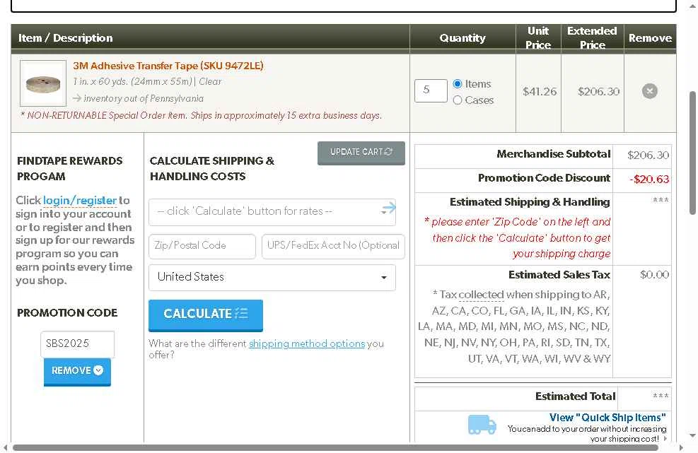 FindTape.com checkout page showing FindTape.com promo code box | Screenshot taken by SimplyCodes community member on Nov 29, 2025