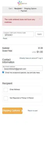 SPOOKY coupon verification screenshot