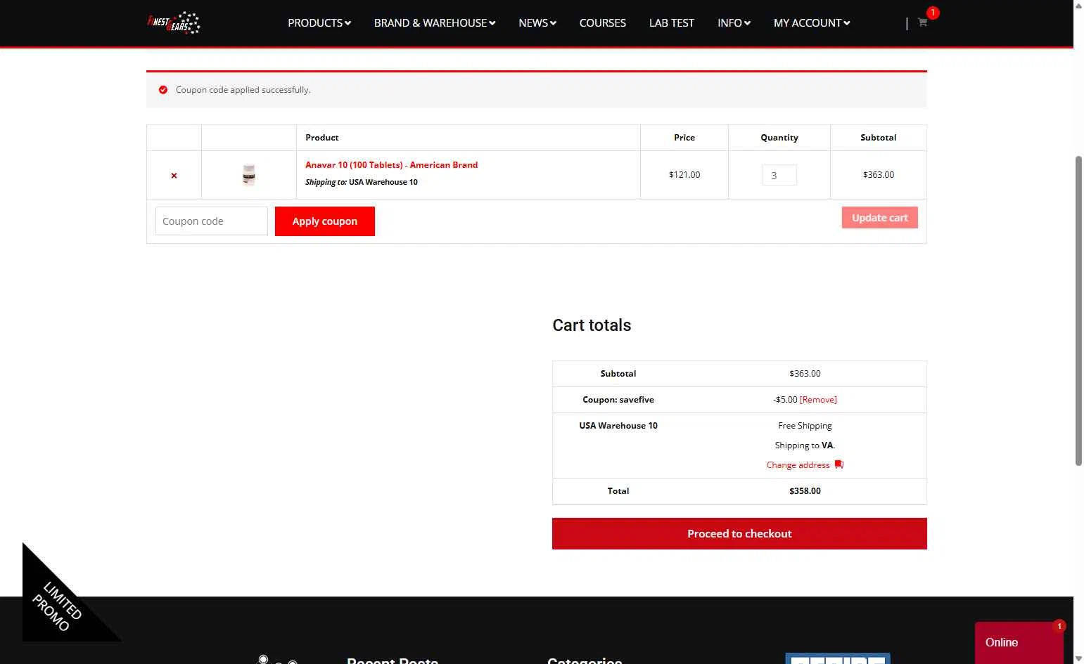 Finest Gears checkout page showing Finest Gears coupon code box | Screenshot taken by SimplyCodes community member on Aug 12, 2025