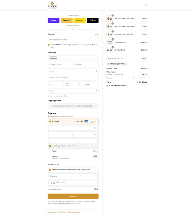 FINEX checkout page showing FINEX promo code box | Screenshot taken by SimplyCodes community member on Aug 29, 2025