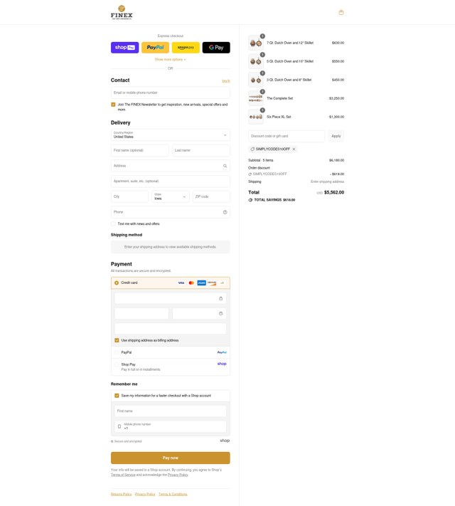 FINEX checkout page showing FINEX promo code box | Screenshot taken by SimplyCodes community member on Aug 25, 2025