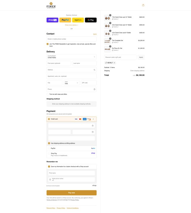 FINEX checkout page showing FINEX promo code box | Screenshot taken by SimplyCodes community member on Aug 25, 2025
