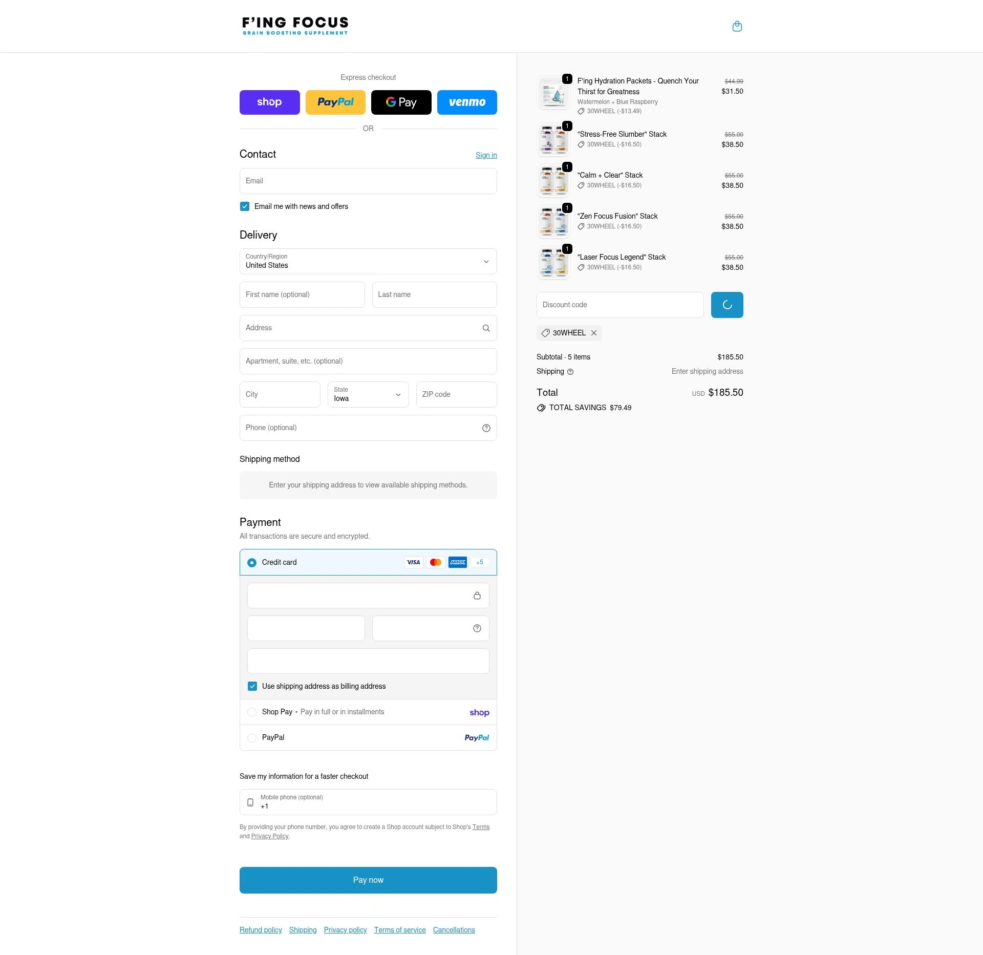 Fing Focus checkout page showing Fing Focus discount code box | Screenshot taken by SimplyCodes community member on Feb 10, 2026