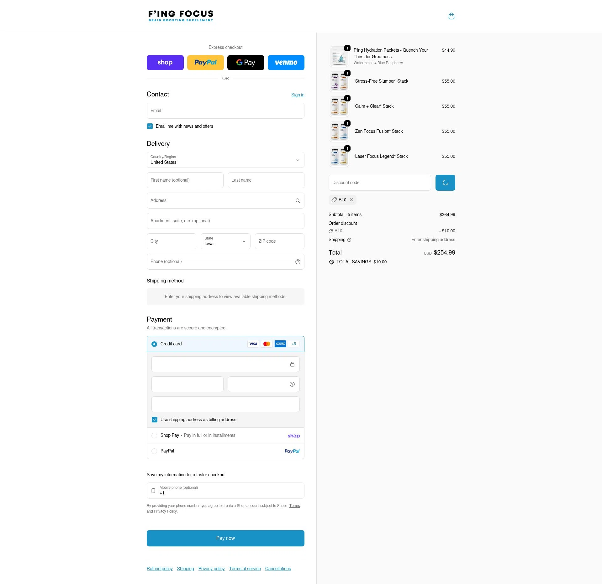 Fing Focus checkout page showing Fing Focus discount code box | Screenshot taken by SimplyCodes community member on Feb 10, 2026