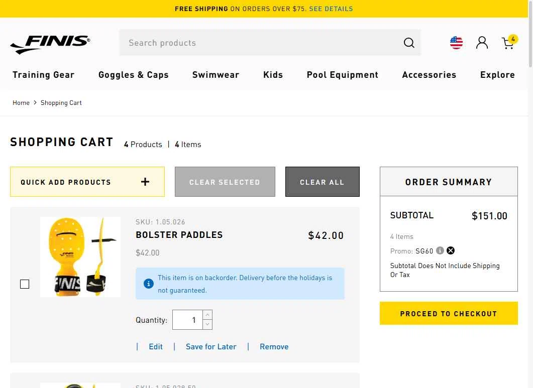 FINIS checkout page showing FINIS promo code box | Screenshot taken by SimplyCodes community member on Jan 8, 2026