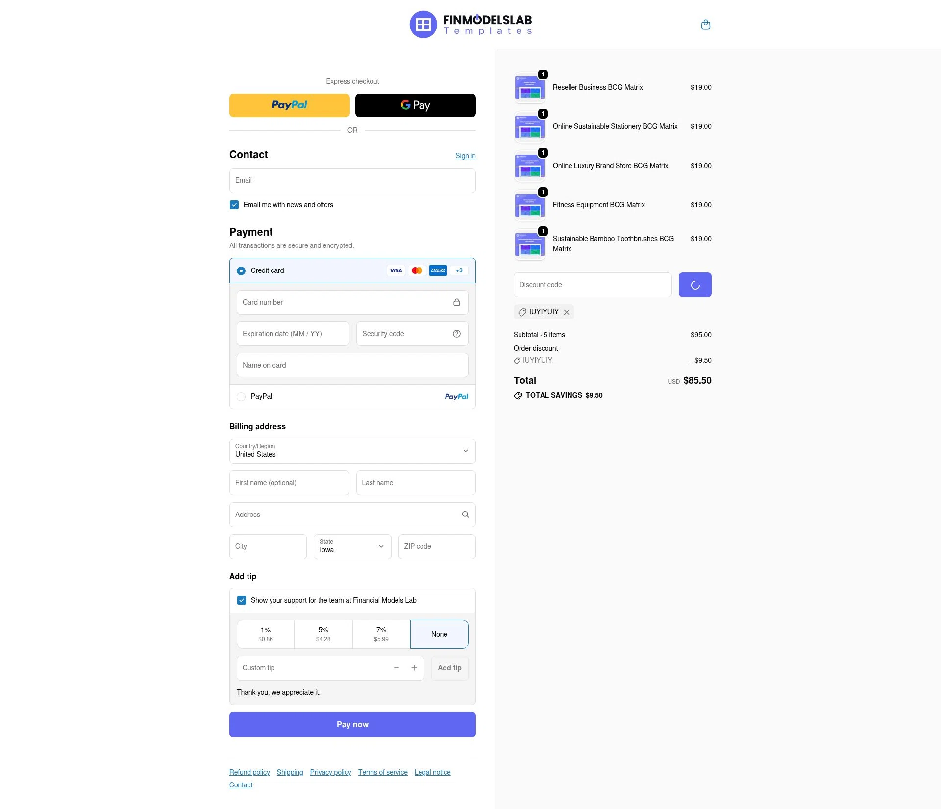FinModelsLab checkout page showing FinModelsLab discount code box | Screenshot taken by SimplyCodes community member on Jan 9, 2026