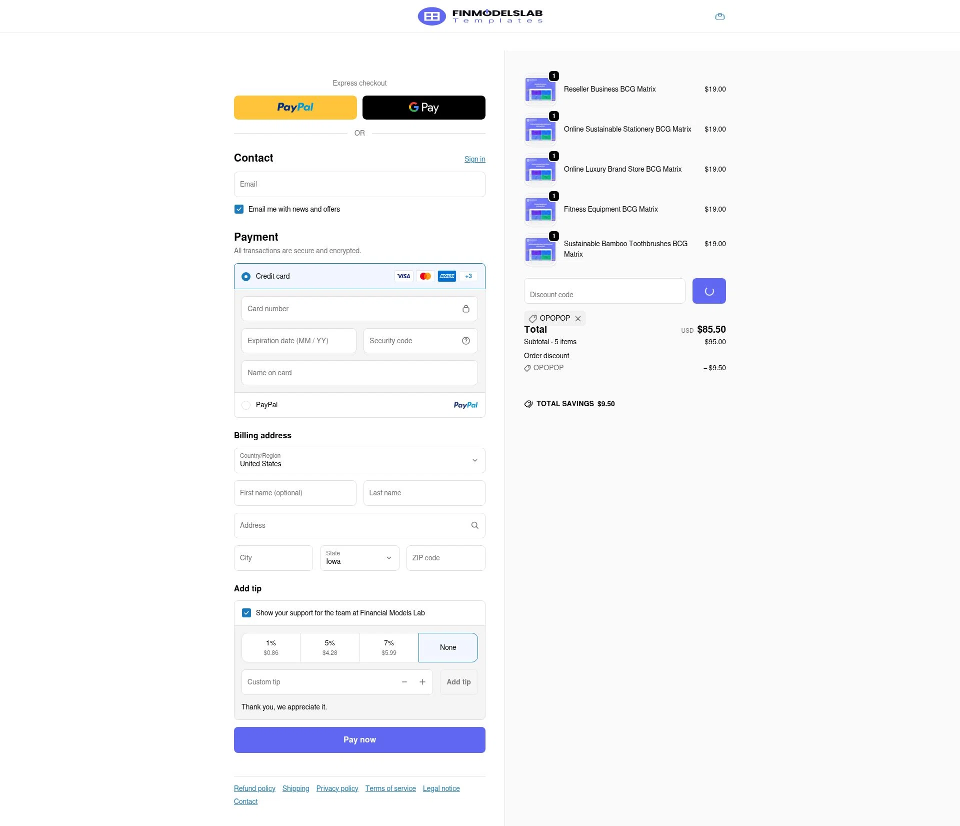 FinModelsLab checkout page showing FinModelsLab discount code box | Screenshot taken by SimplyCodes community member on Jan 9, 2026