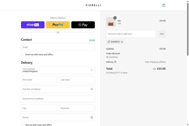 Fiorelli checkout page showing Fiorelli discount code box | Screenshot taken by SimplyCodes community member on Jul 12, 2025
